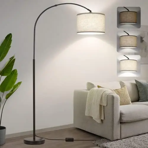 

Floor Lamp, Arc Floor Lamp with Dimmer, Black Standing Lamp with Adjustable Hanging Shade, Over Couch Tall Reading Light, Modern