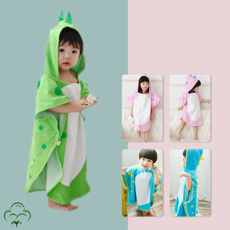 

Bathrobe children's cartoon dinosaur hooded bath towel pajamas children's clothing hooded absorbent quick-drying bath towel bag