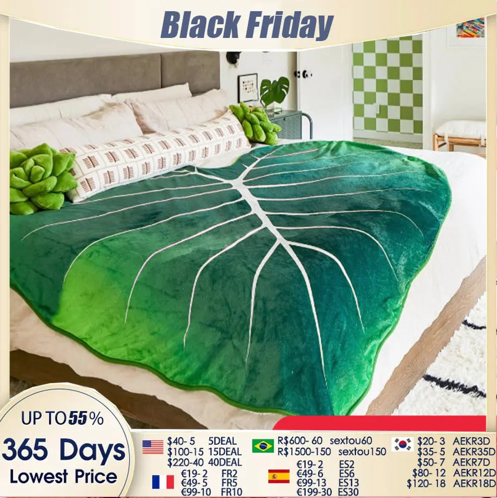 

Супермягкое Гигантское Одеяло в виде листьев для кровати, дивана, одеяло с растениями Gloriosum, домашний декор, раскладное теплое покрывало для...