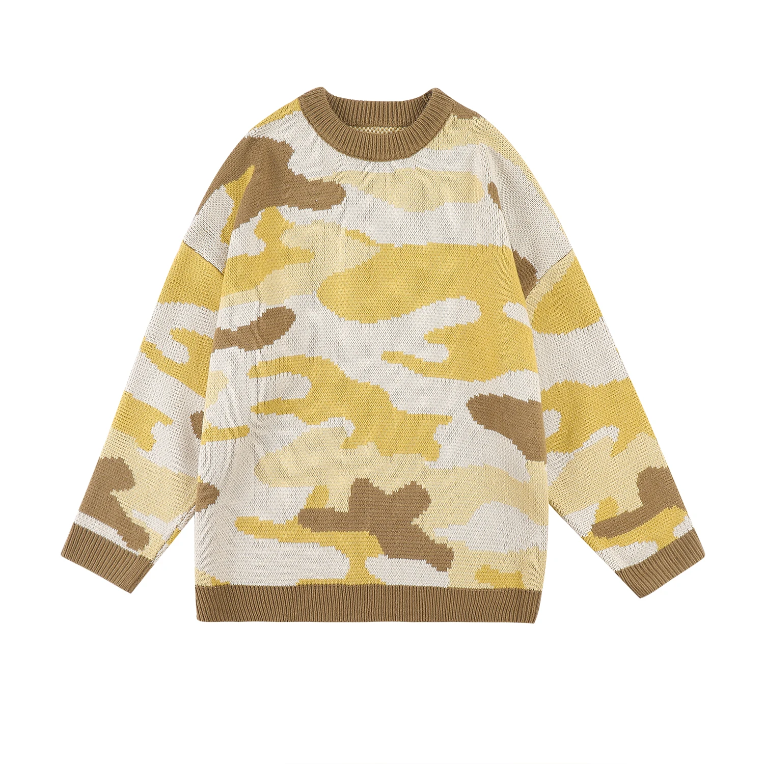 

Original Cow Texture Spliced Casual Winter Men's Clothes Round Neck Pullover Knit Oversize Retro Couple Sweater Loose Streetwear