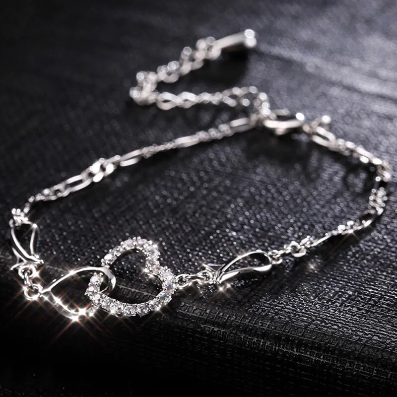 

2022 Fashion Shiny Rhinestones Double Heart Design Ankle Women Love Wedding Bracelet Barefoot Beach Leg Chain Gift Anklet