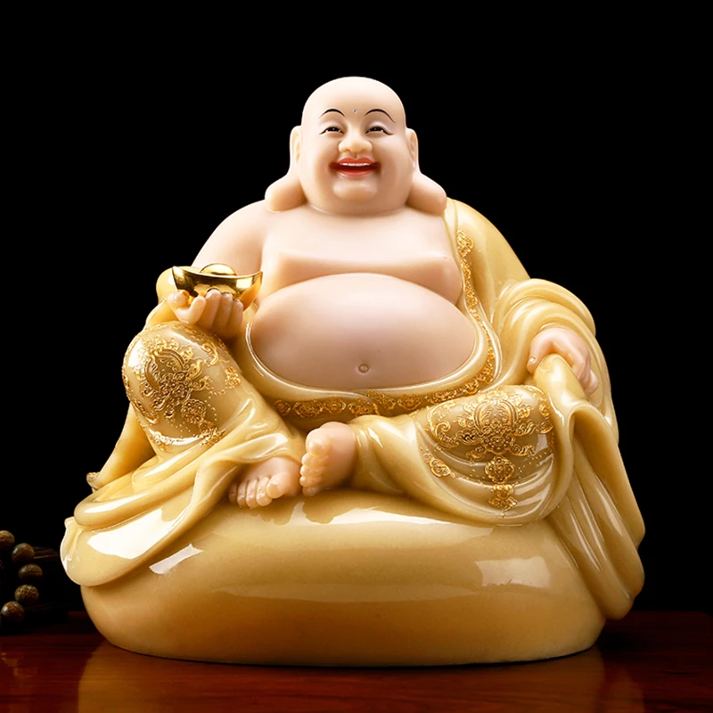 

High grade gilding jade Maitreya Buddha LUCK God of Wealth Buddha statue HOME Company worship Recruit money Prosper business