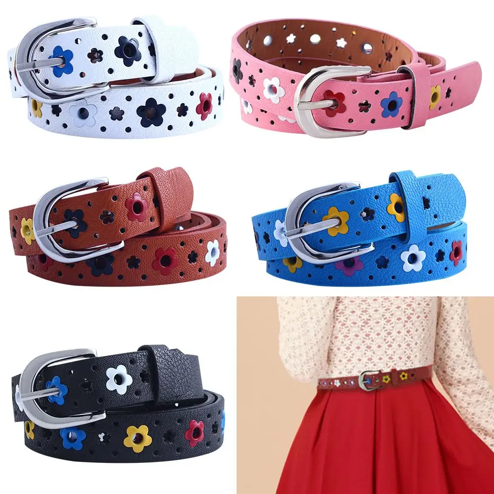

Flower Eyelet Decoration Children Dress Decoration Colorful Waistband Kids Belt Faux Leather Belt Waist Belt