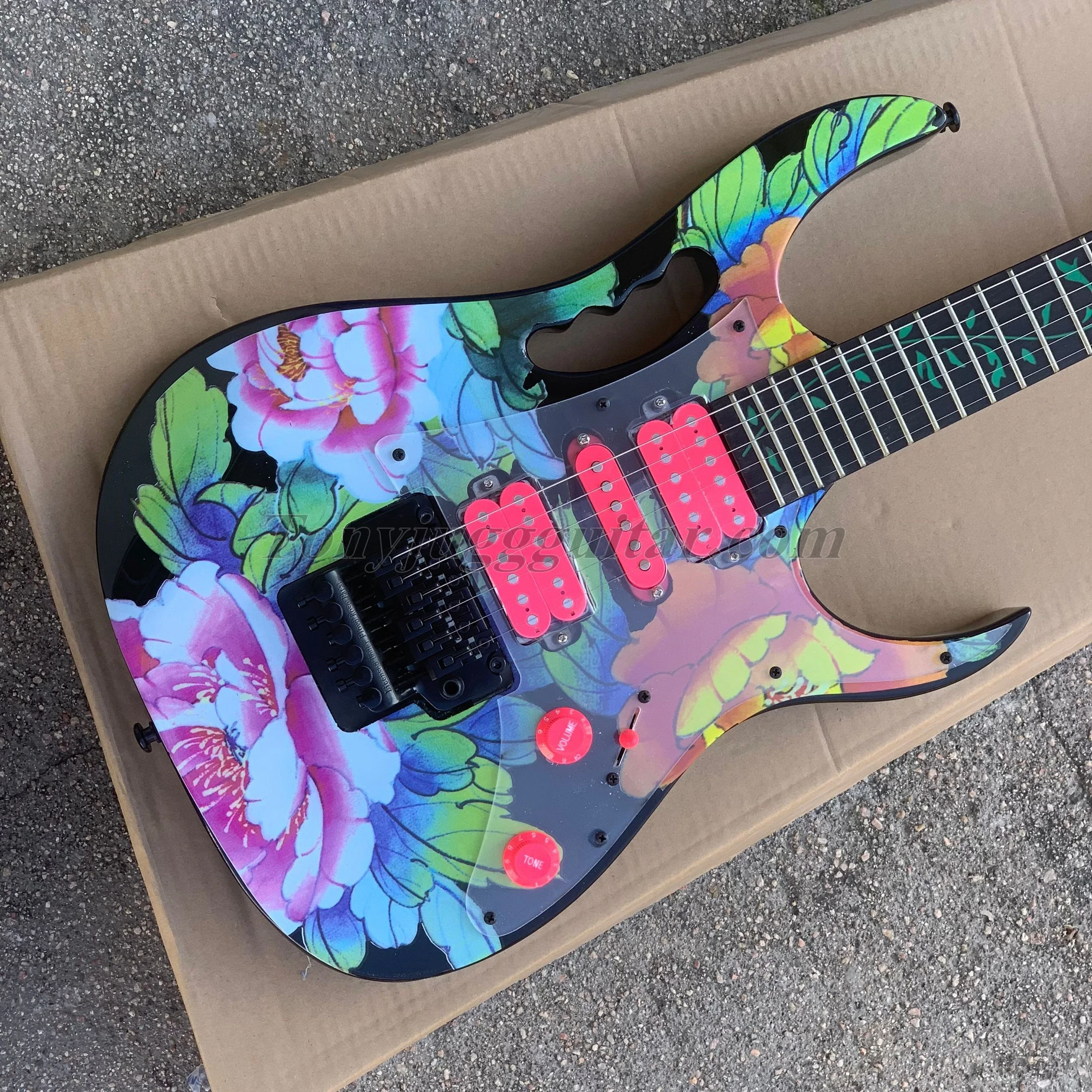 

Электрическая гитара с цветочным узором, 24 лада 77FP2