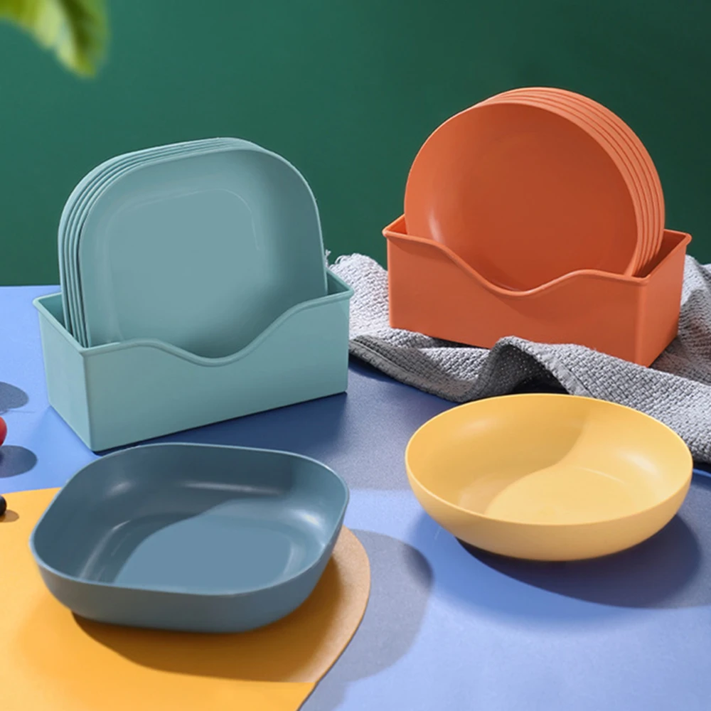 

Набор из 5 пластиковых тарелок с держателем, прочные, небьющиеся, глубокие, твердые, прочные, безопасные, многоразовые, посуда, посудомоечная машина