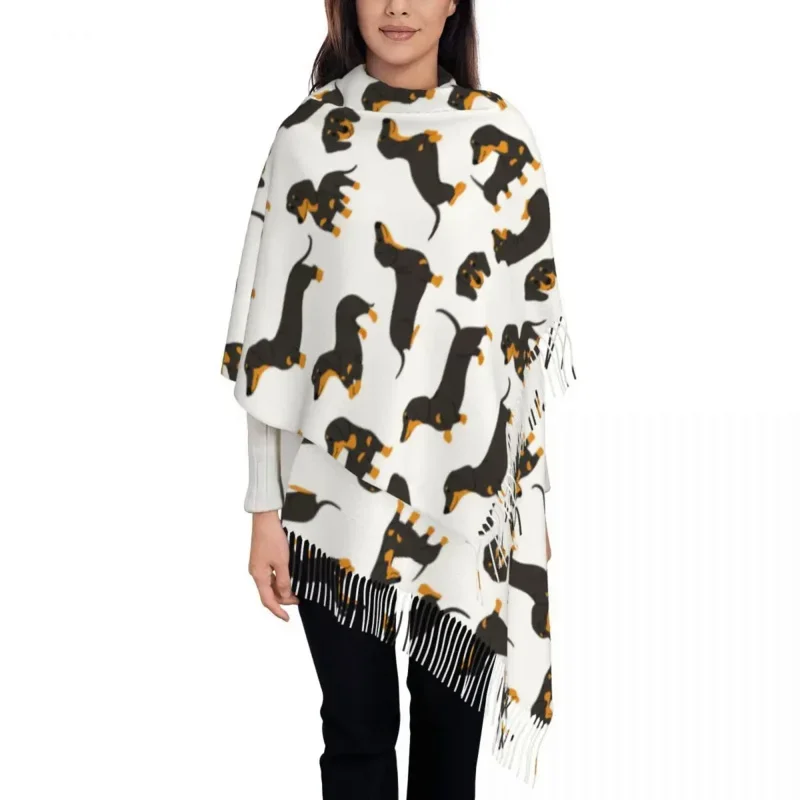 

Dachshund Shawl Wraps Womens Winter Long Soft Scarf Animal Dog Neckerchief Tassel Scarves