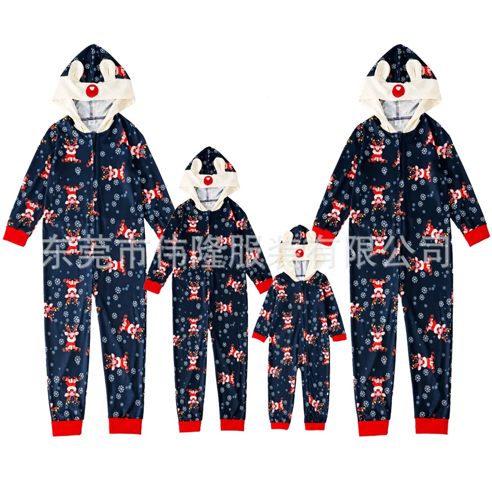 Family Hooded Onesies Pajamas Matching Set Mother Father Kids Christmas Clothes Baby Rompers Family Sleepwear Pyjamas