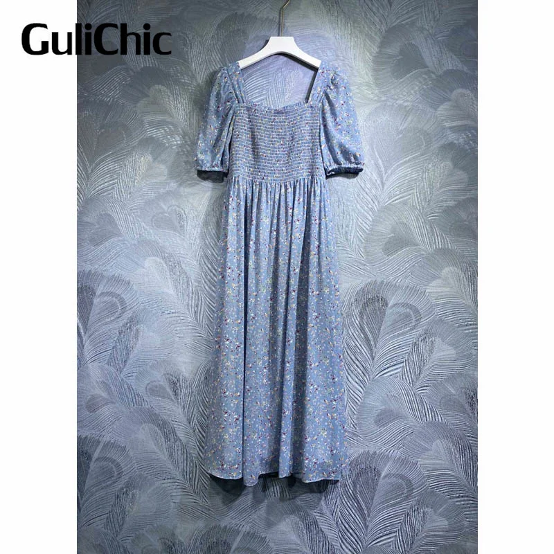 

Женское винтажное мини-платье с квадратным вырезом, рукавами-фонариками и принтом