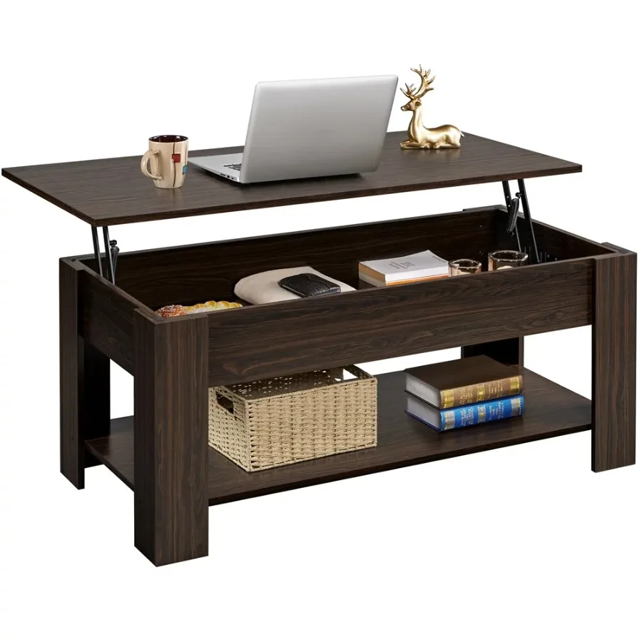 

Modern 47.5" Wood Lift Top Coffee Table with Lower Shelf, Espresso
