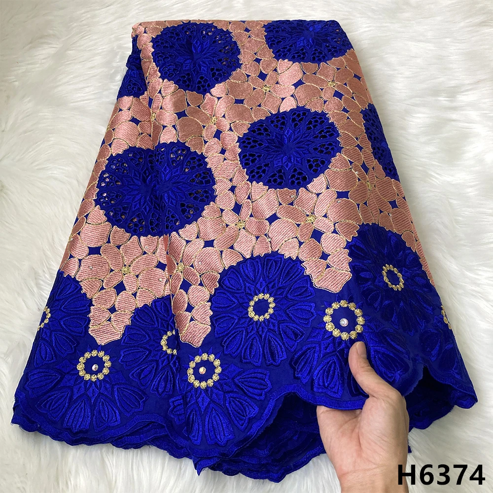

African Lace Fabric 2022 High Quality Lace Cotton Lace Fabric 5 Yards Royal Blue Swiss Voile Lace In Switzerland For Wedding