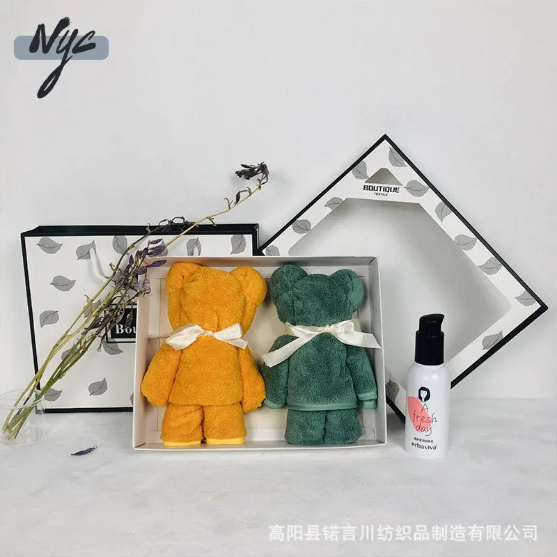 

Supply Plain Coral Velvet Edge Bear Towel Animal Shape Towel Japanese Ins Style Gift Bear Covers