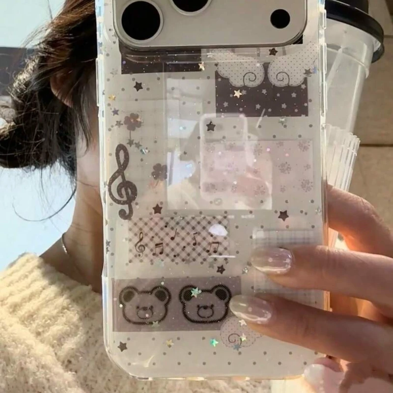Противоударный чехол для iPhone 17 16 15 14 13 12 11 Pro Max 16e X XR XS Max 7 8 Plus с корейским музыкальным символом, звездой, медведем и крыльями (art.: 3920da5cd67ea) - 3920da5cd67ea