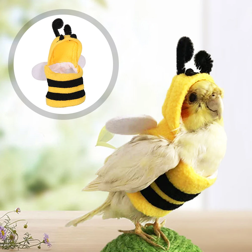 

Funny Bee Shaped Birds Clothes Flying Suit Parrots Costume Cosplay Winter Warm Hat Hooded Pet Accessories for Parakeet Cockatiel