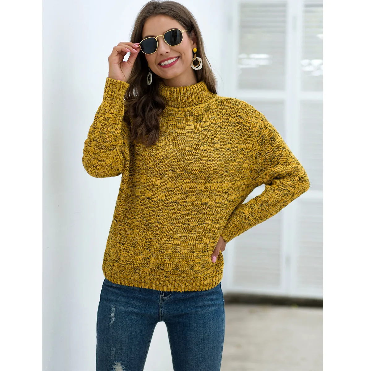 

2022 Autumn And Winter woman's Mixed Color Turtleneck Pullover