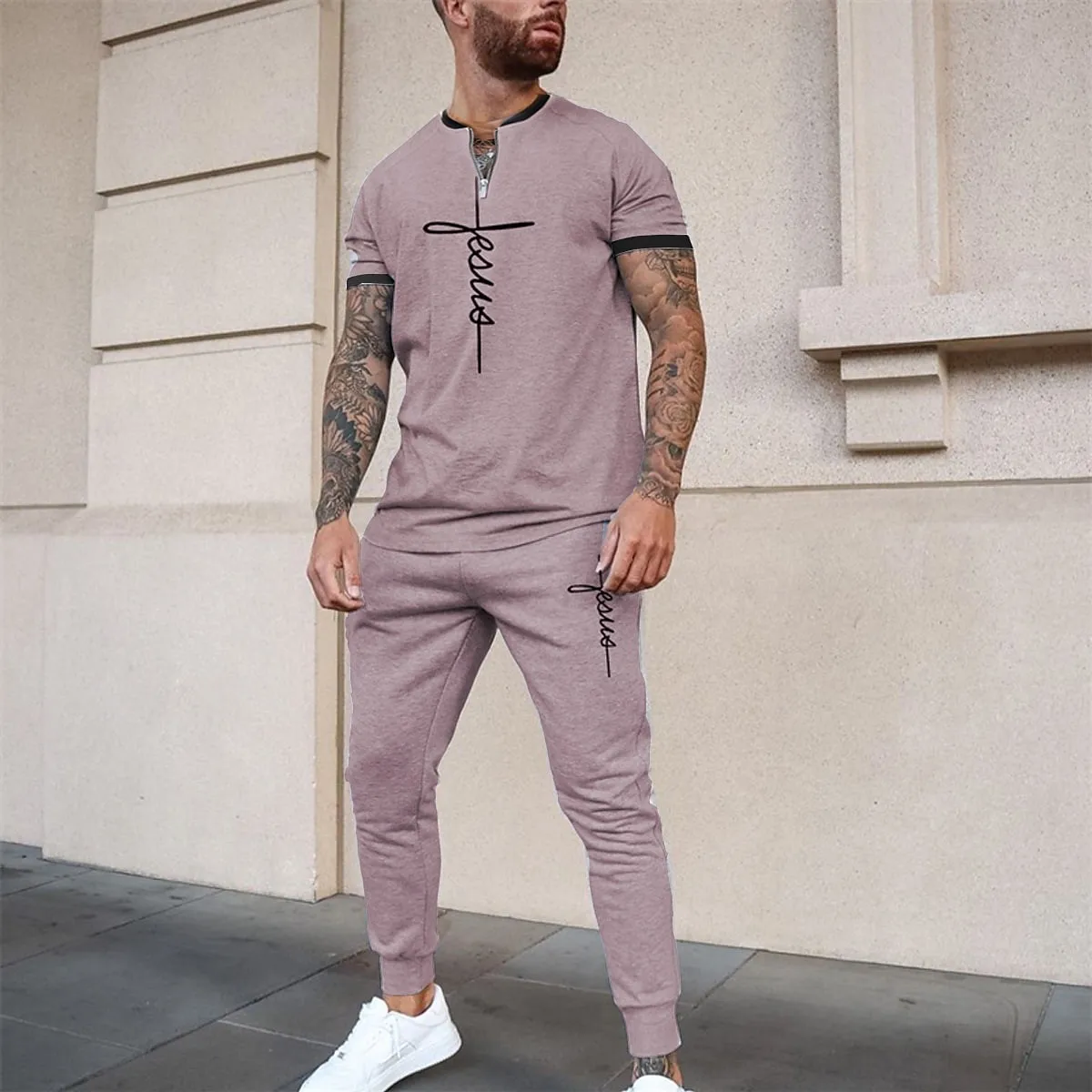 T Shirt Long Pants Men 2 Piece Sets Men Tracksuit Trend Printed Casual Clothes Summer Sportwear Suit Short Sleeve Men's Clothing