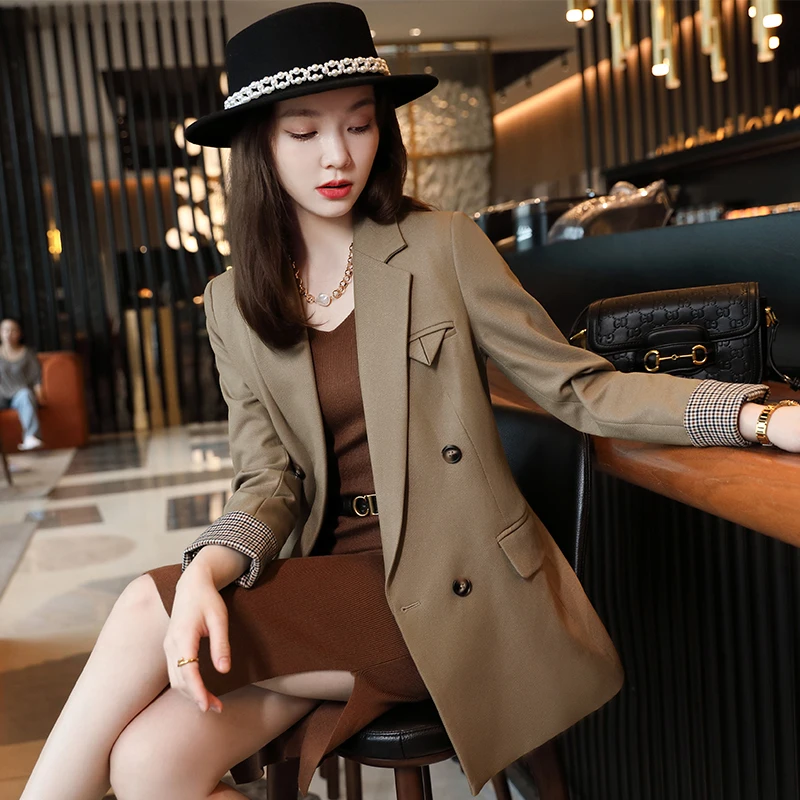 Spot wholesale black hooded suit coat (female) autumn 2022 new small Korean loose casual double breasted suit trendy top