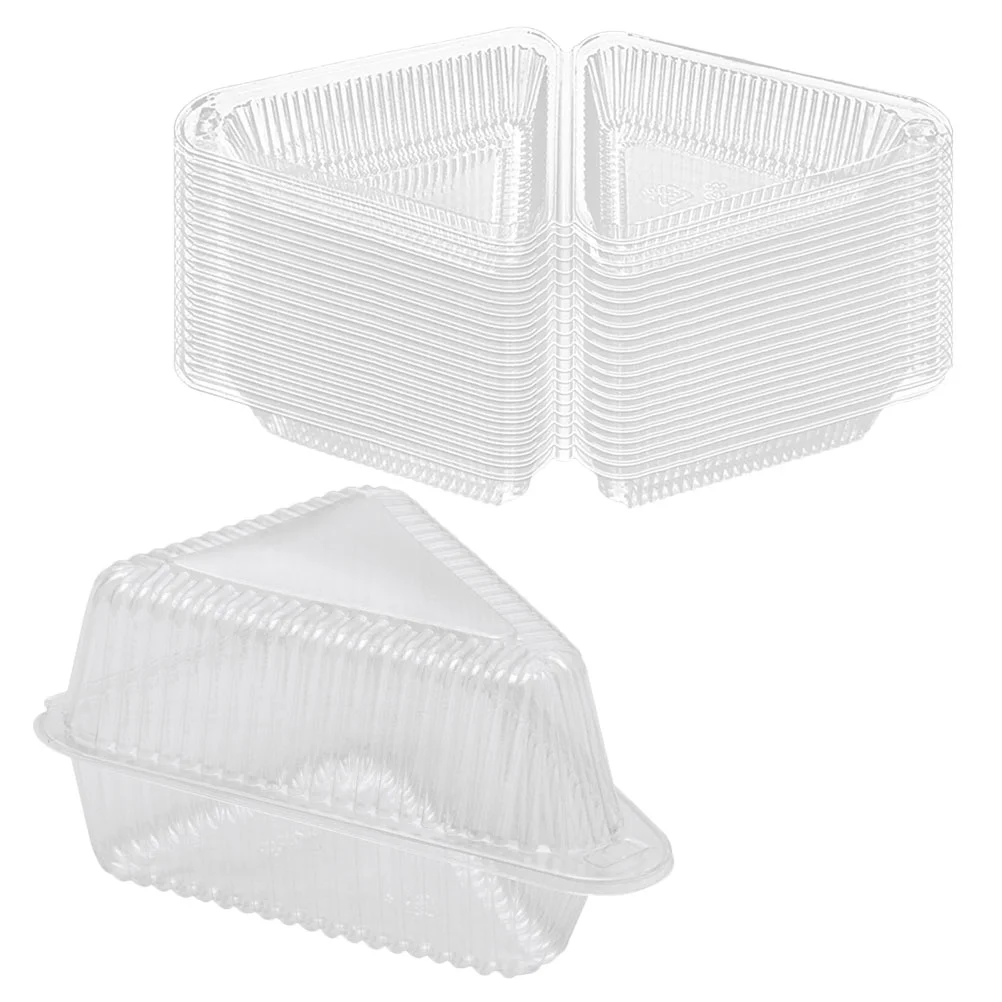 

50 Pcs Triangular Cake Box Cheesecake Sliced Container Containers Lids Go Stand The Pet Clear Storage Plastic