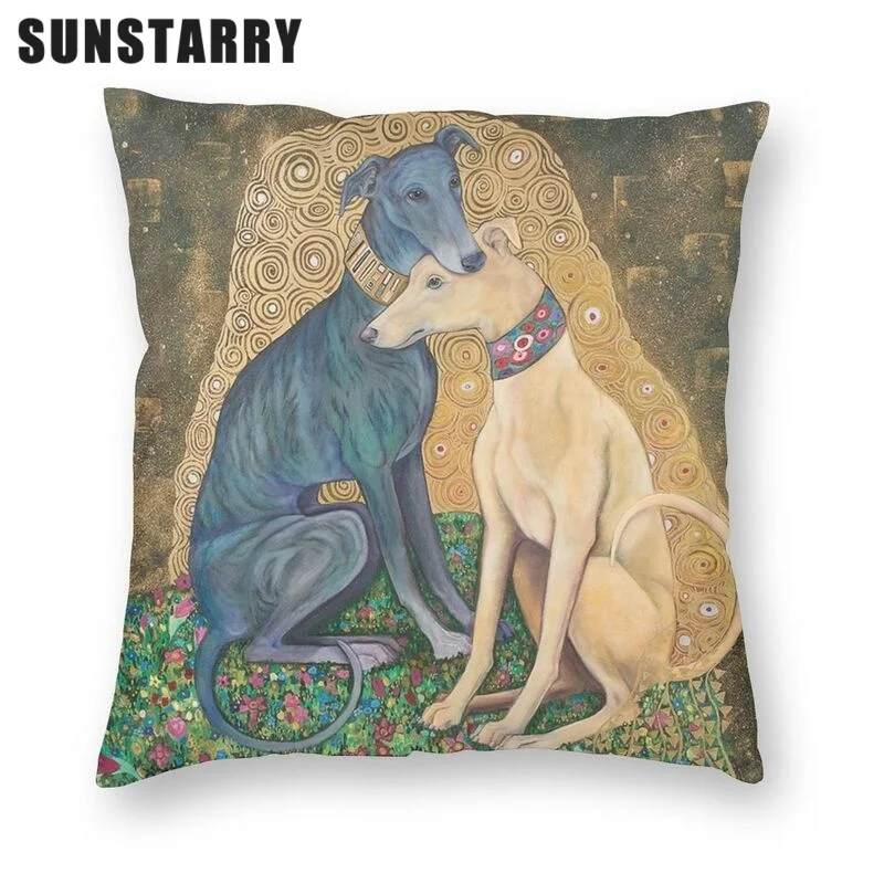 

Gustav Klimt Greyhound Dog Art Cushion Cover Sofa Living Room Whippet Sighthound Dog Square Pillow Case 45x45cm Funda Cojin