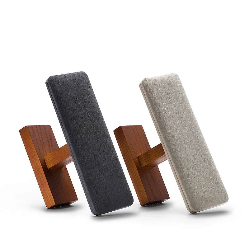 T Shaped Solid Wood Watch Display Stand with Microfiber Jewelry Organizer Rack Bracelet Storage Holder