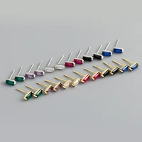 eh1259 simple small fresh small square multicolor zircon s925 silver ear nail earrings for women
