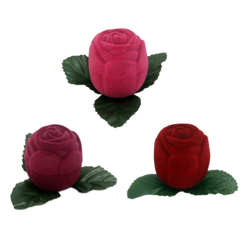 

Rose Ring Box Flocking Rose Jewelry Gift Boxes for Anniversaries Weddings Birthdays Red Rose Shape Earring Jewelry Box