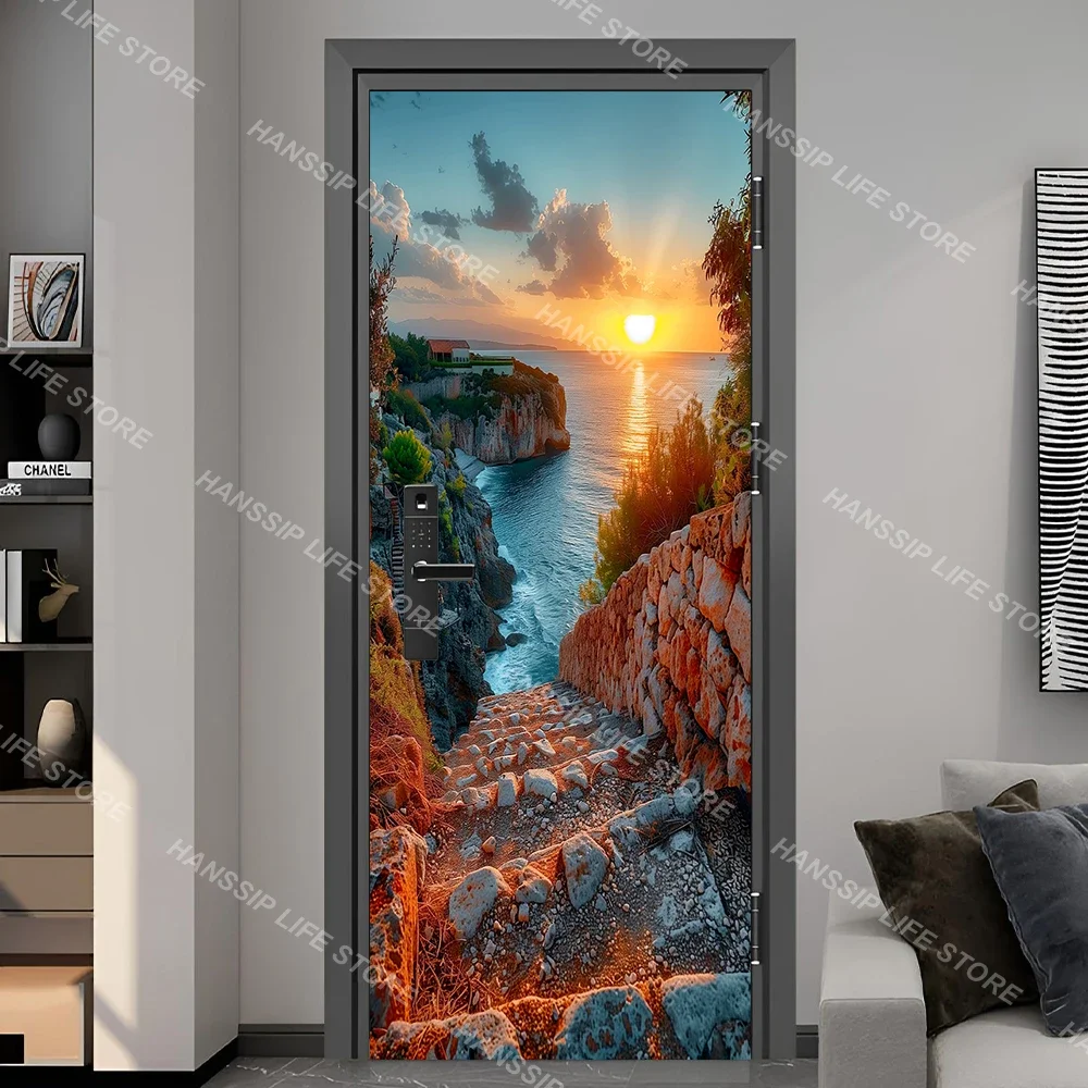 Красный автобус Эйфелева башня дверная наклейка самоклеящаяся абстрактная