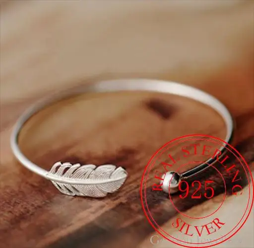 

Fashion 925 Sterling Silver Woman Cuff Bracelet Open Angel Feather Adjustable Lucky Bangle Party Jewelry Christmas Gifts