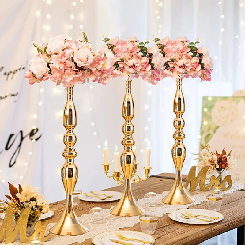 

Candle Holder Centerpiece Flower Rack Gold/ Silver/White Flowers Candle Holder Table Metal Stand Candlestick Wedding Party Decor
