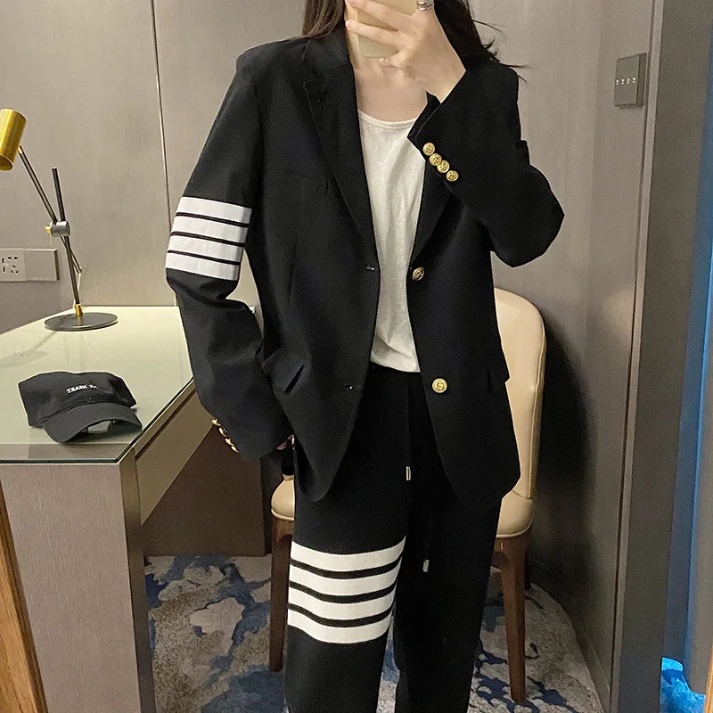 High Quality Korean Style TB Blazer Women's 2023 New Small Loose Suit Spring and Autumn Long Sleeve Casual Striped Top