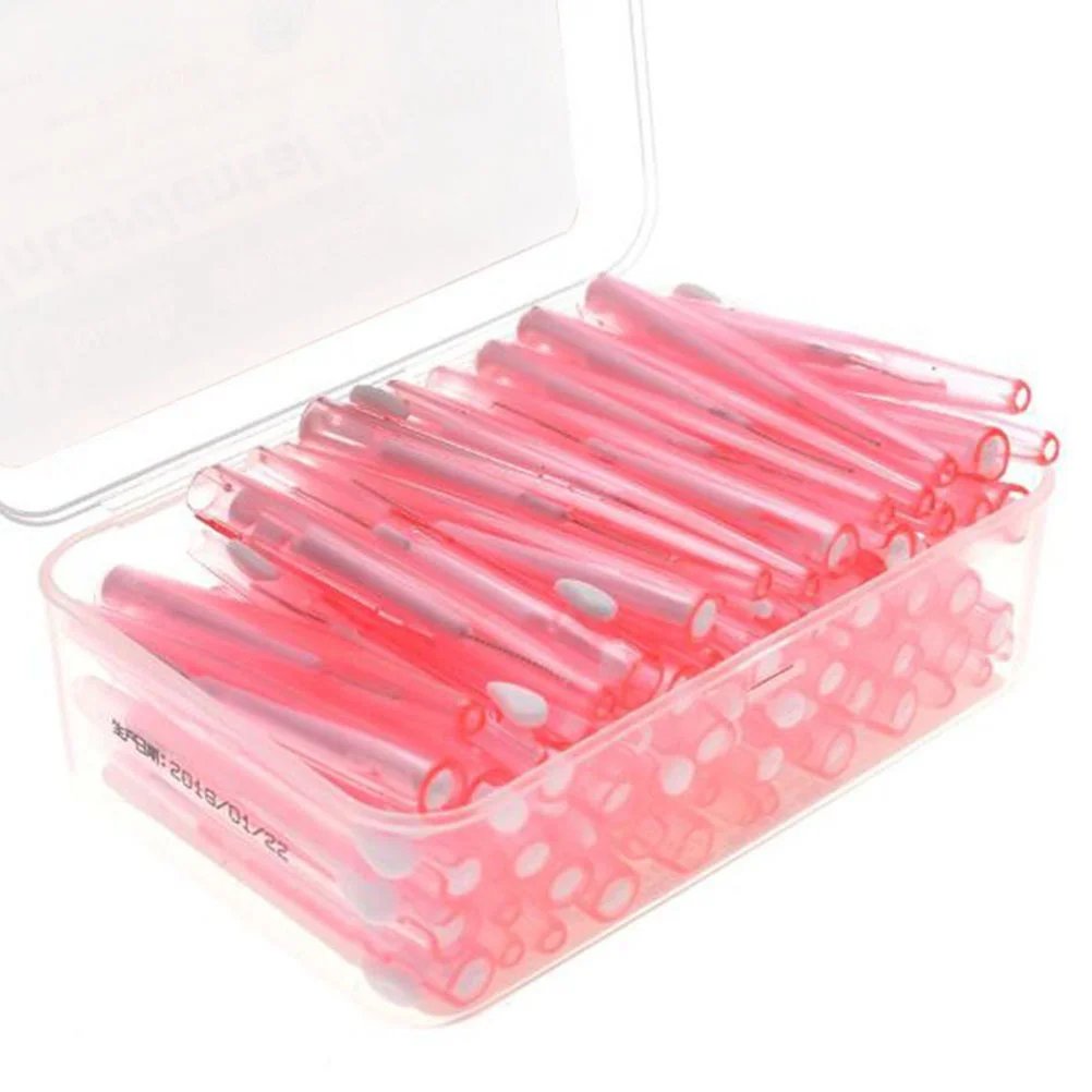 

60PCS Push-pull Type Interdental Brushes Floss Pick Dental Care Brushes Interdental Cleaners (Pink)