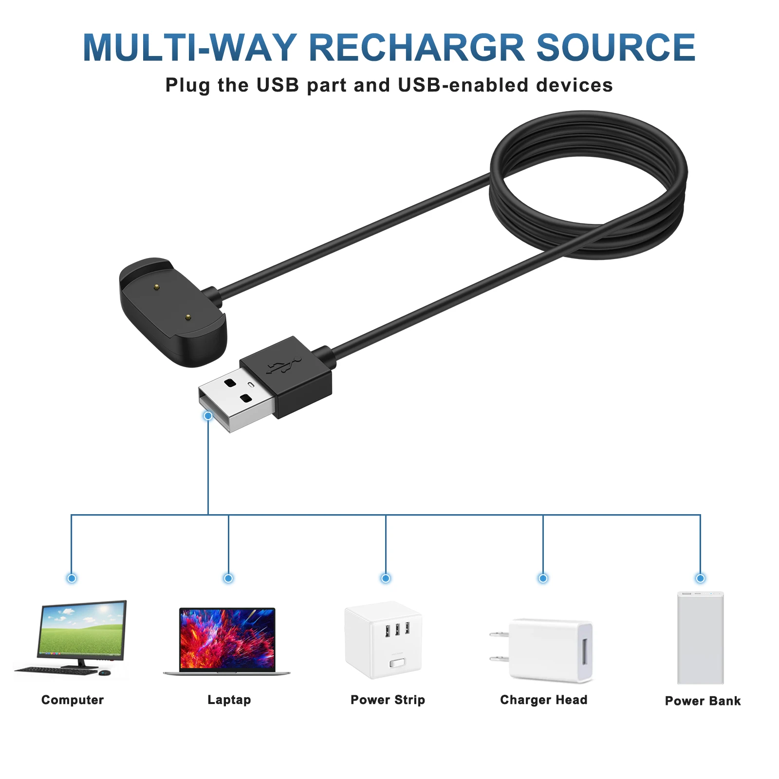 Фото USB-зарядное устройство для Amazfit GTR 2/GTR 2e/Pop Pro/Bip U Pro, зарядный кабель для Amazfit GTS 2e/GTS 2 mini/T-rex Pro/Bip 3 Pro, зарядное устройство №3