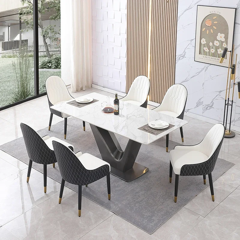 

Light Luxury Rock Slab Dining Italian Table Extended Folding Rectangular Household White Table Kitchen Minimalist Furniture