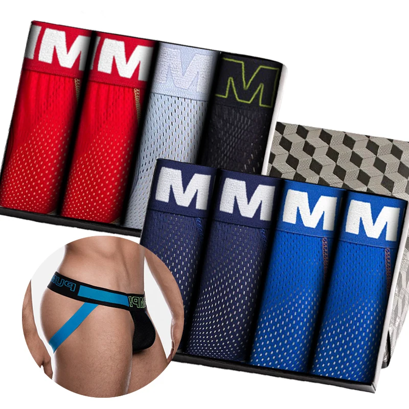 

8Pcs Soft Gay Sexy Men Underwear Jockstrap Panties Hot Ice Silk Stringi Men's Thong And G String Man Underpants Homme