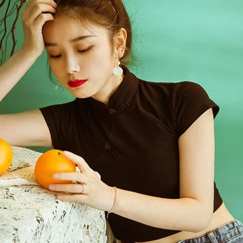 Женская блузка в китайском стиле винтажная рубашка Харадзюку модель 2024 на лето