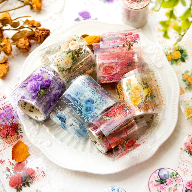 

1Roll 50mm*2M White Tape Rose Lyric Themed Fantasy Round Stickers Loop Adhesives Scrapbook Cut School Supplies