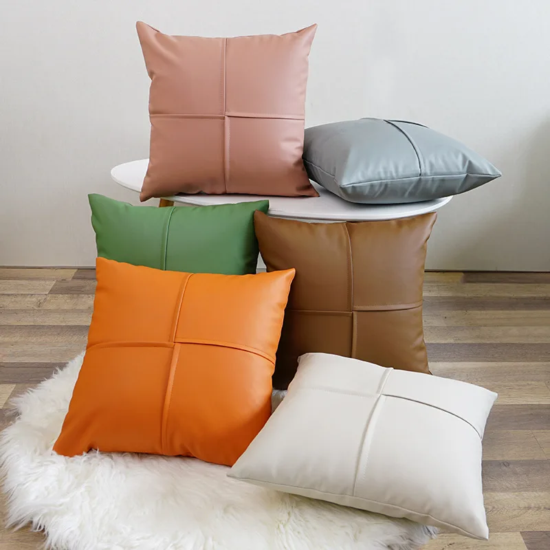 

Splicing PU Leather Cushion Cover Home Soft Design Pillow Case Bed Room Pillowcases Decoration Sofa Throw Pillow