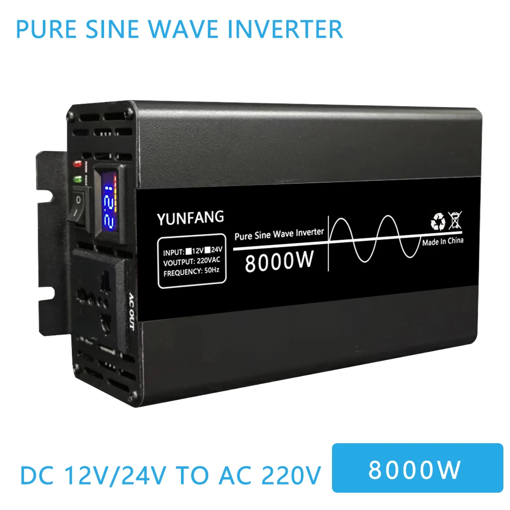 

Pure Sine Wave Inverter 5000W 8000W 12V/24V Power Converter Adapter Solar 220V Inverter Car Outdoor Camping Power Converter
