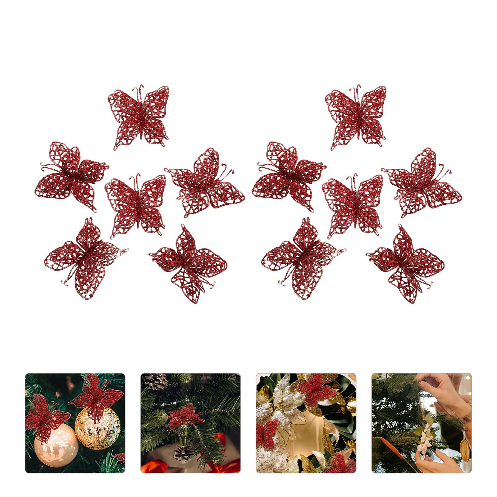 

12Pcs Christmas Butterflies Pendants Ornament Christmas Tree Pendants for Decor