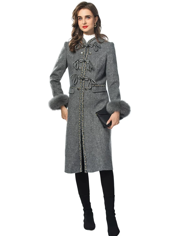 Пальто DLDENGHAN женское Шерстяное твидовое верхняя одежда с воротником-стойкой