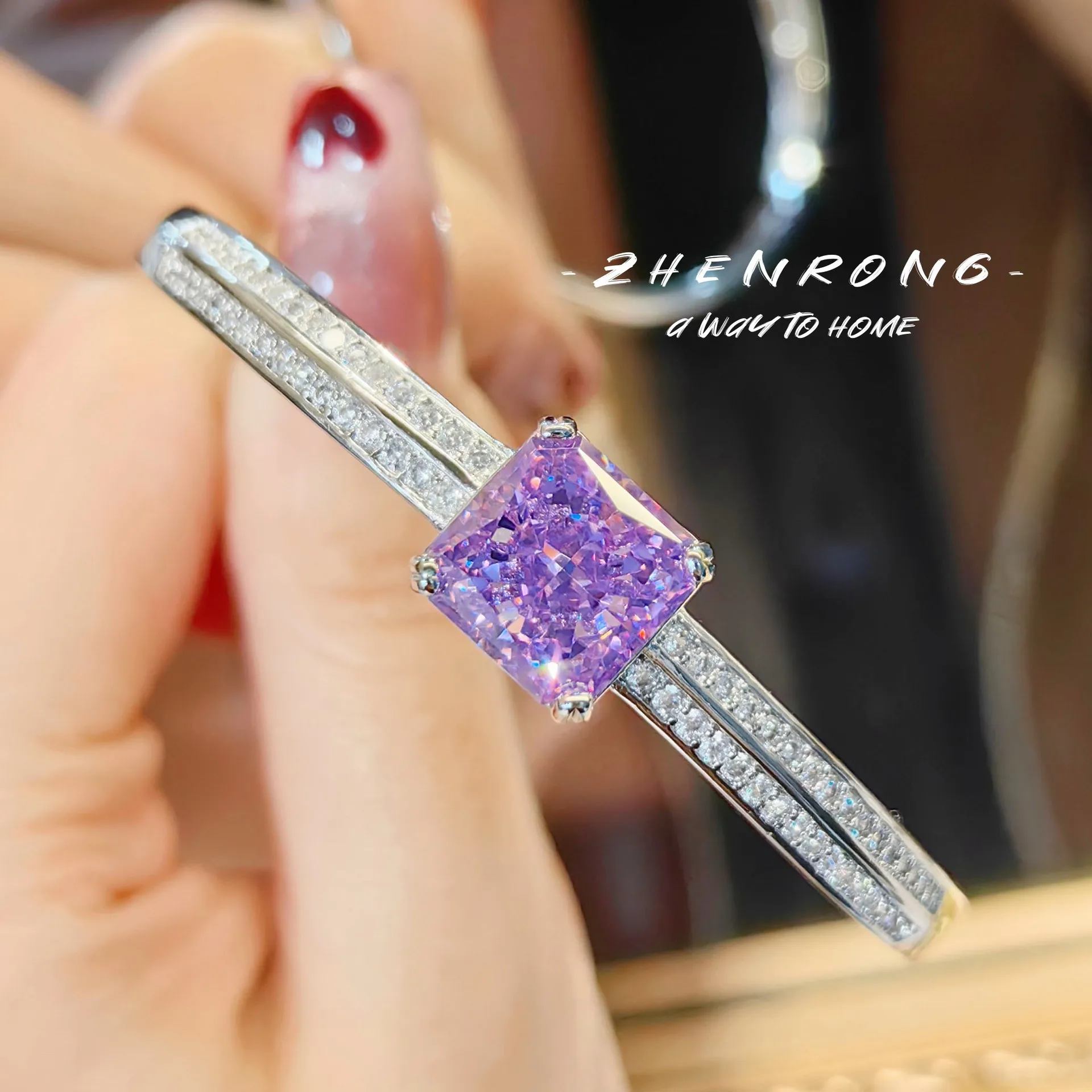 Модный Роскошный квадратный фиолетовый бриллиантовый браслет с ледяным цветком