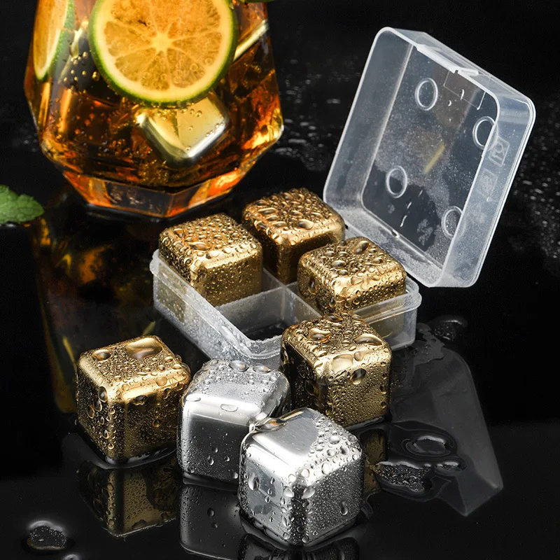 

Stainless Steel Wine Whisky Cooler Golden Whiskey Stones Cooling Ice Cubes Chilling Rocks Ice Bucket Champagne Beer Cooler Reuse