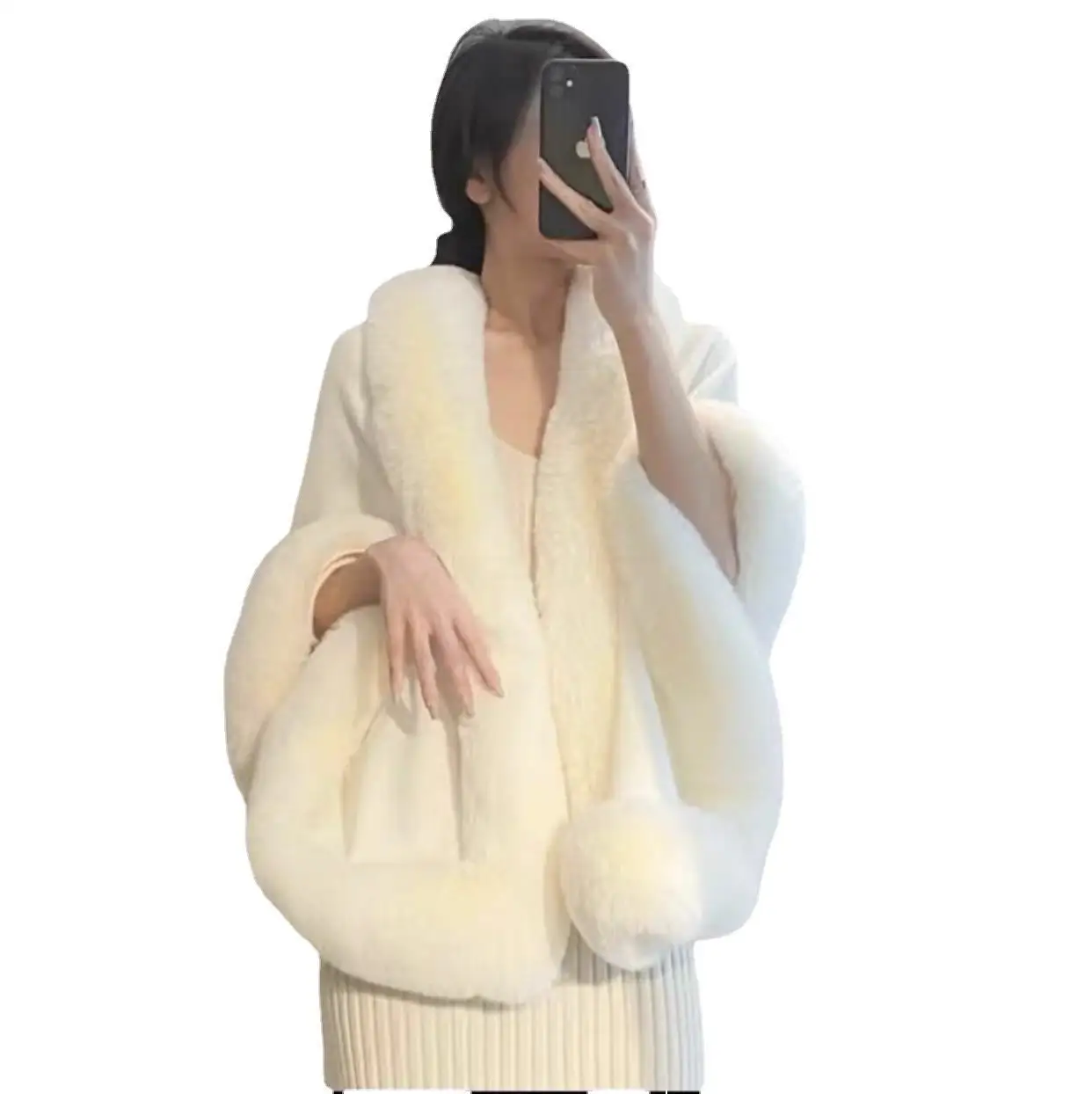 Новая осенне-зимняя накидка с воротником из искусственного меха кролика рекс