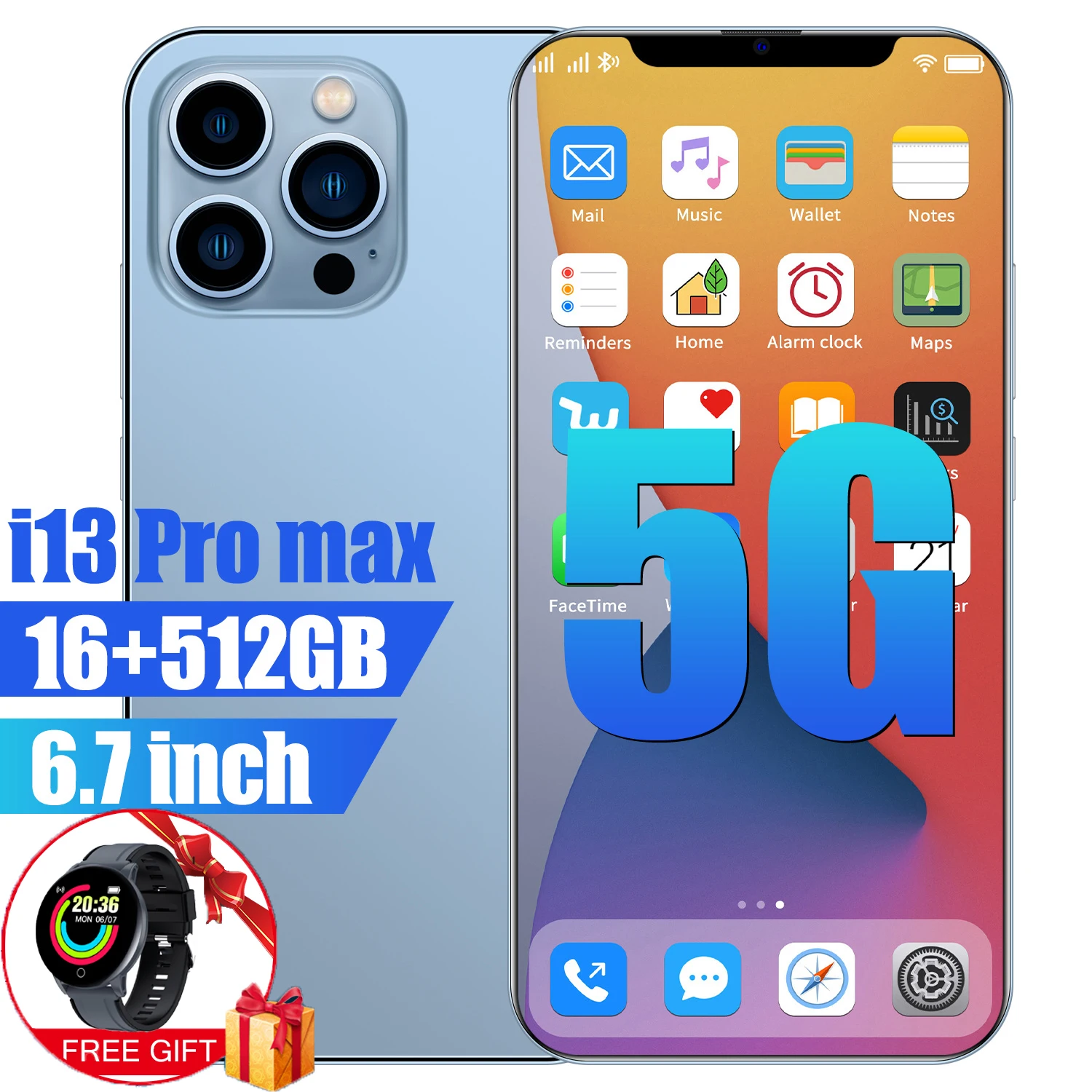 

Celular I13 Pro Max Global Version 5G 16GB 512GB Unlock Smartphone 10 Core 6.7 Inch 6000mAh Android 11 Finger Phone 4G Cellphone