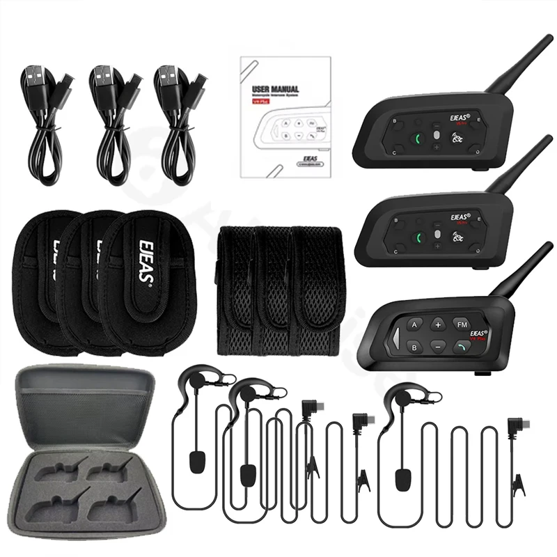 

EJEAS 1 шт. V4C Plus + 2 шт. V6C Pro + 3 гарнитура для внутренней связи рефери 1200 м футбол полнодуплексный Bluetooth конференц-переговорный телефон + сумка