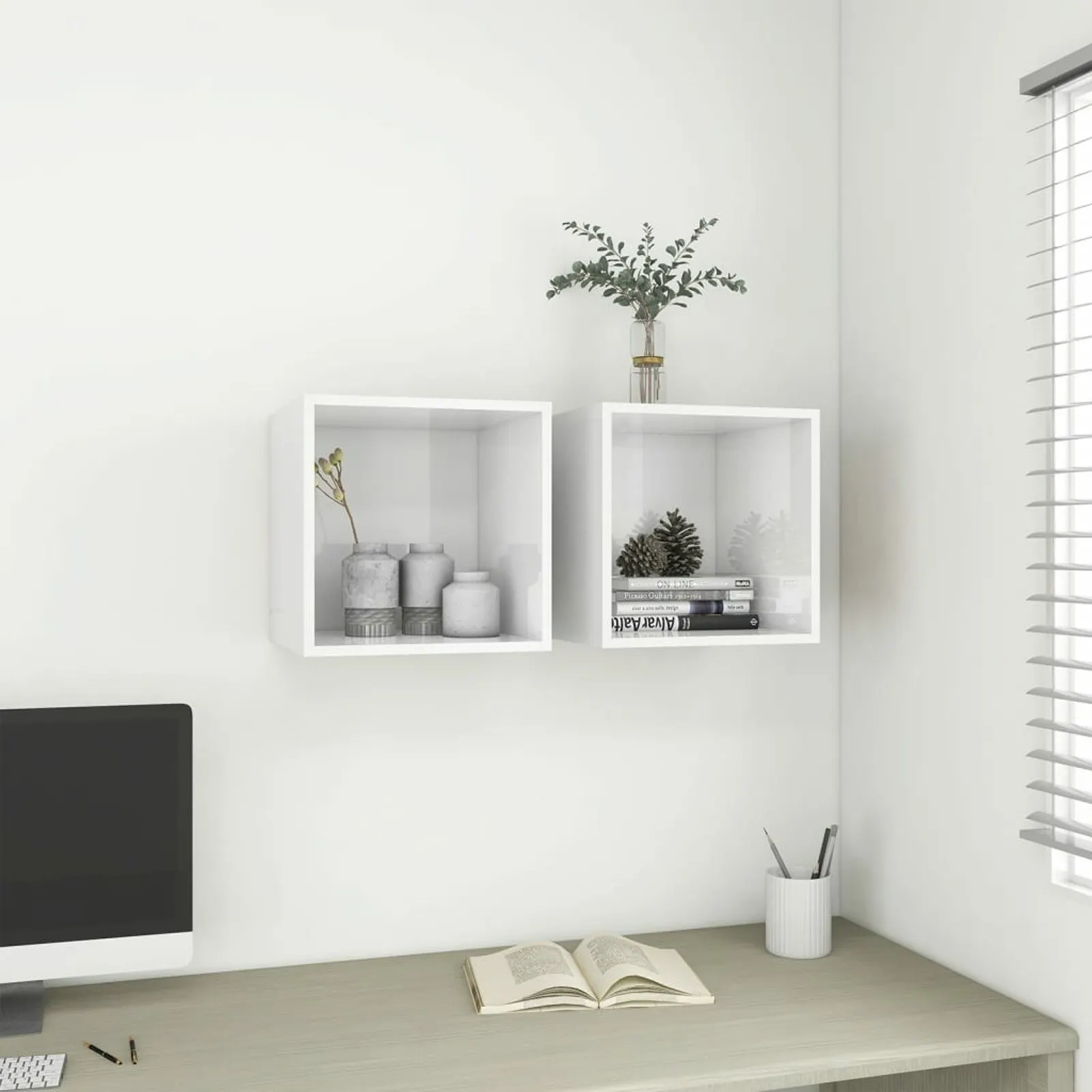 

Wall Cabinets 2 pcs High Gloss White 14.6"x14.6"x14.6" Chipboard