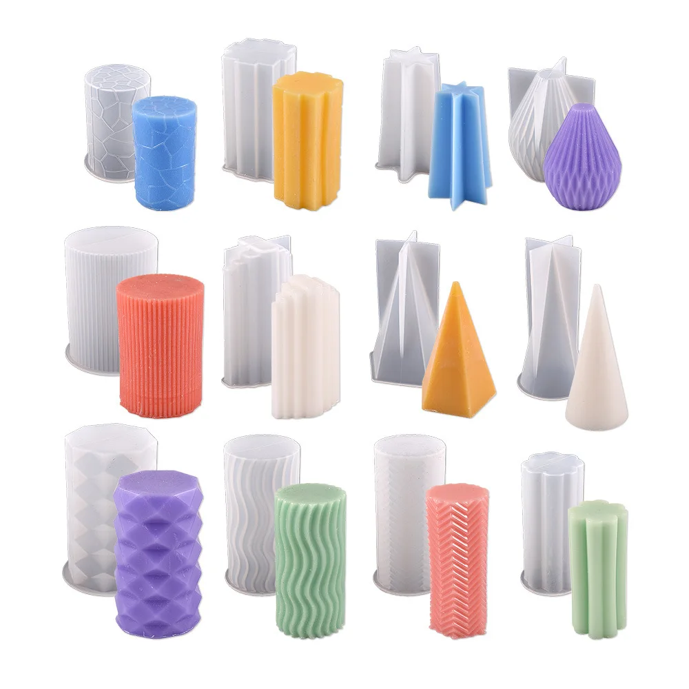 

Candle Silicone Mold Stripe Facet Cylinder Resin Mold Sawtooth Candle Mold Round Column Soap Mold for Candle Resin Decoration