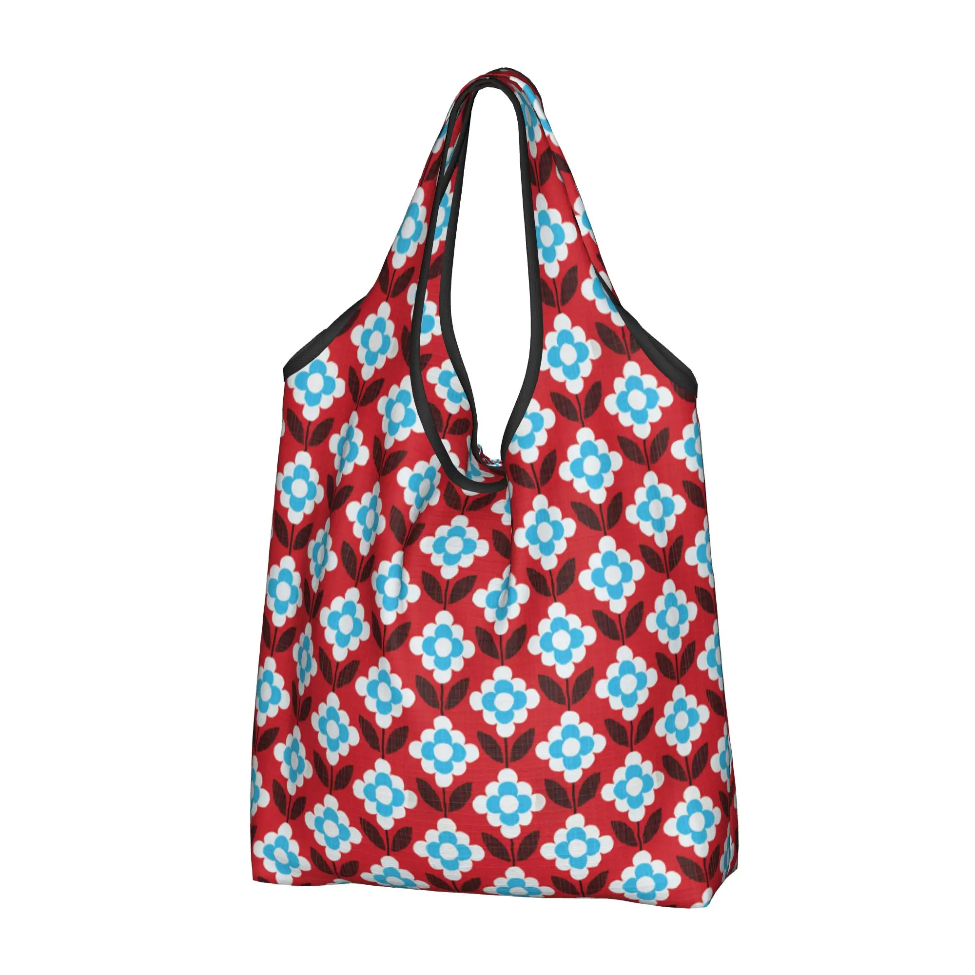 Фото Сумка-шоппер Orla Kiely с забавным цветочным принтом, портативная, на плечо, Preloved Blooms, красно-бирюзовая, б/у №1