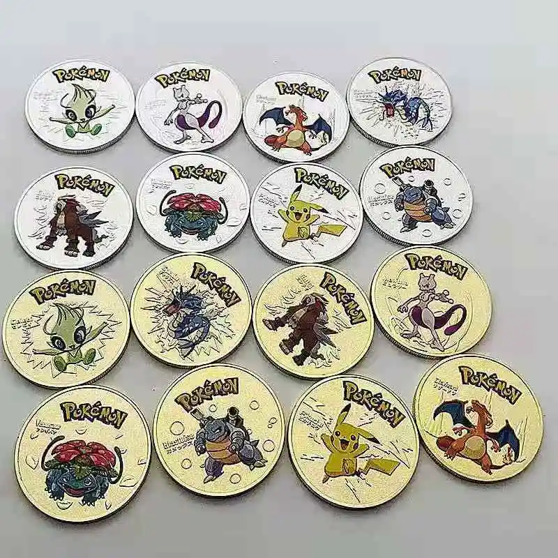 

2022 Charming Pokemon Commemorative Coin Kawaii Monsters Silver Coins Pikachu Charizard Anime Movie Cartoon Toys Small Gifts