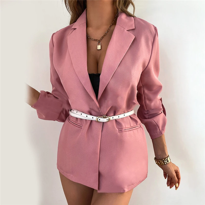 Women Blazer Autumn Long Sleeve Cardigan Suit Jacket Solid Color Retro Button Blazers Career Coats Elegant Ladies Streetwear
