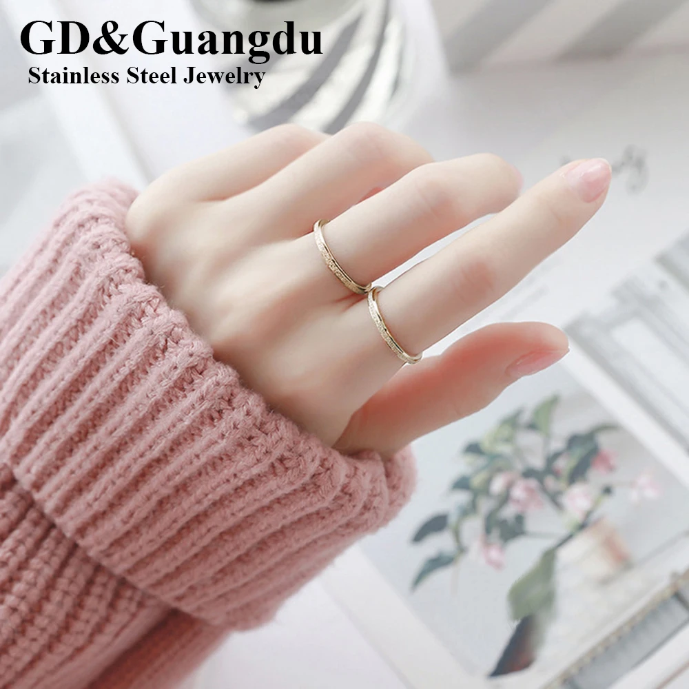 

High quality Fashion Simple Scrub Stainless Steel Women 's Rings 2 mm Width Rose Gold Color Finger Gift For Girl Jewelry